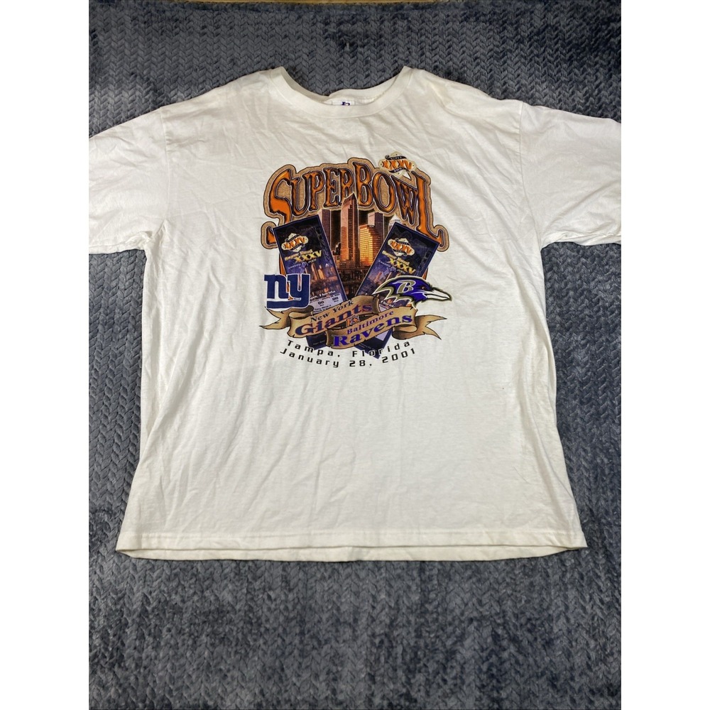 Vintage 2001 Super Bowl XXXV New York Giants Vs Baltimore Ravens Shirt 2XL Y2K